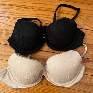LOT 2 EUC Victoria’s Secret Body by Victoria Lined Demi Bra 34B Nude Beige Black
